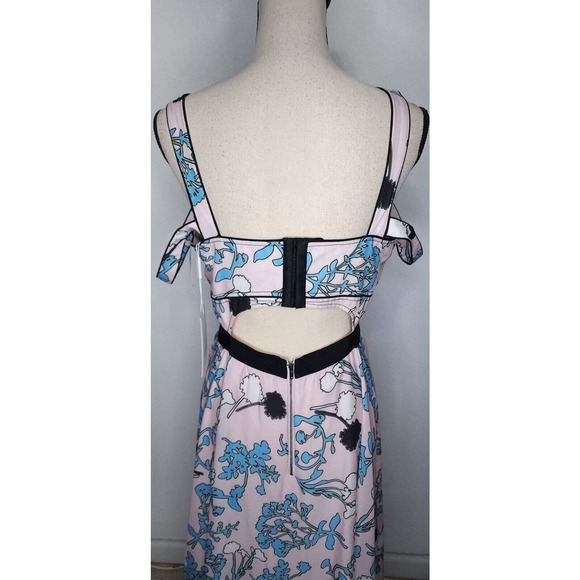 $405 Self Portrait Asymmetric Pink Floral Print Midi A Line Dress Size 10 NWT - Picture 8 of 16